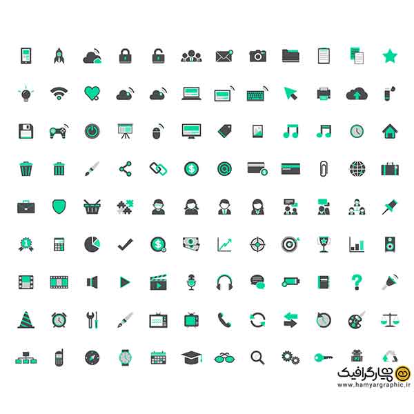 پکیج ایکون های مشکی-سبز