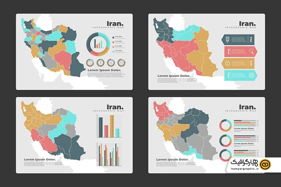 وکتور اینفوگرافی نقشه ایران نمودار لایه باز