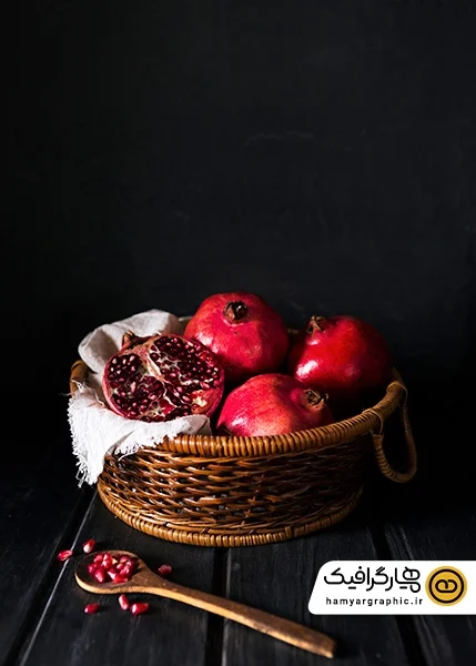 دانلود عکس تزیین زیبا سبد انار شب یلدا
