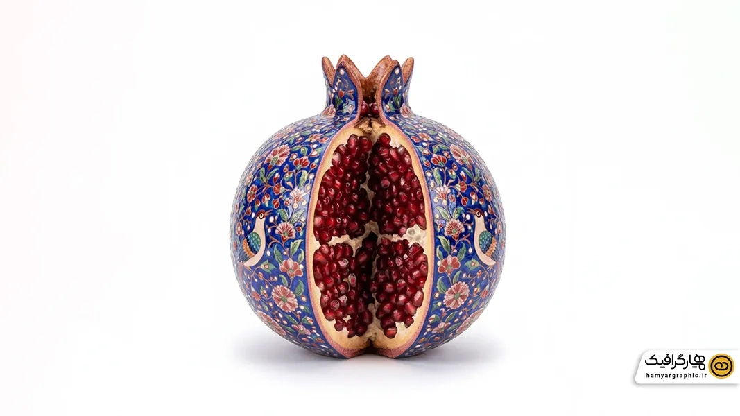 تصویر استوک یلدا با طراحی سنتی و انار ایرانی