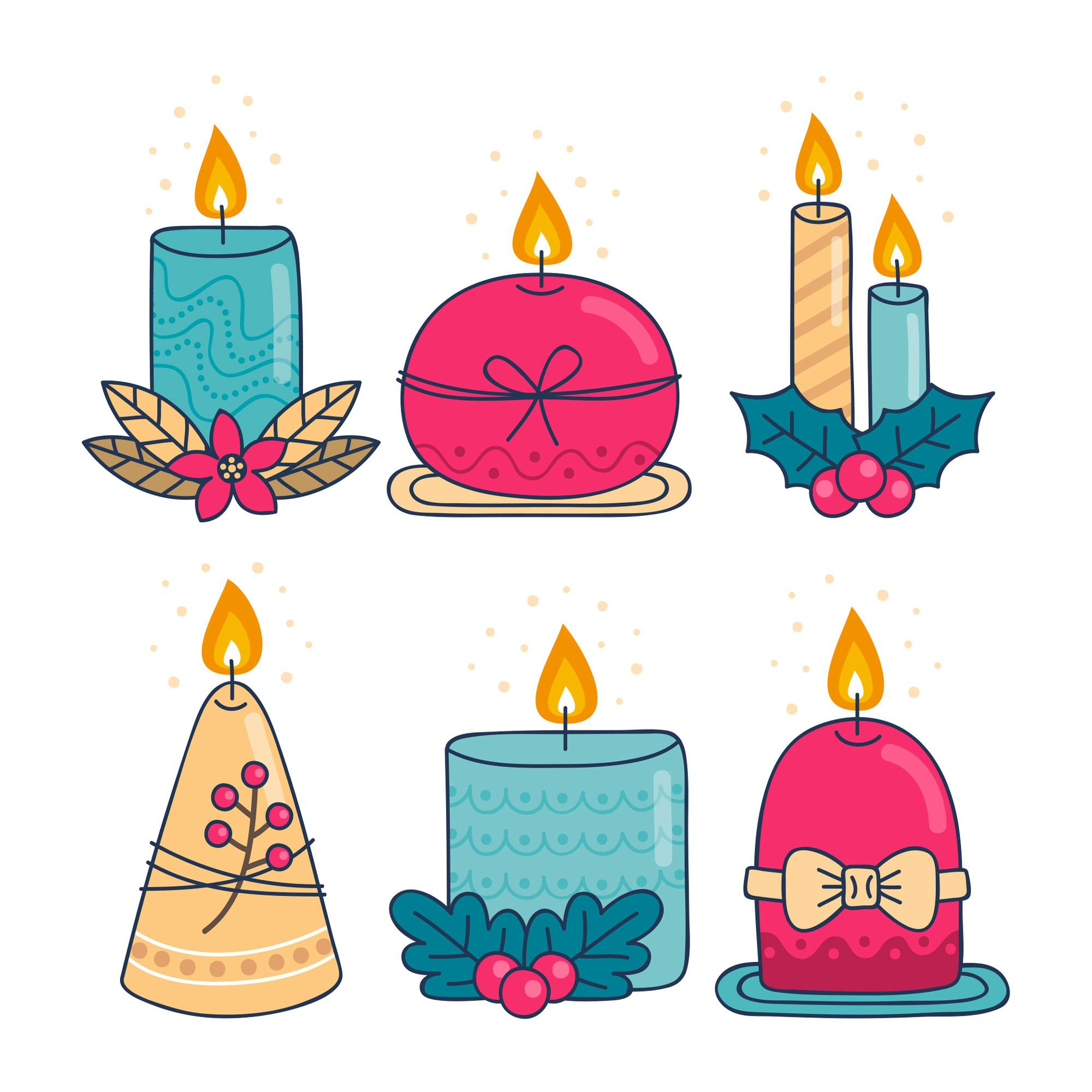 وکتور شمع رنگی رنگی با اشکال هندسی مختلف برای کریسمس | وکتور شمع روشن فانتزی