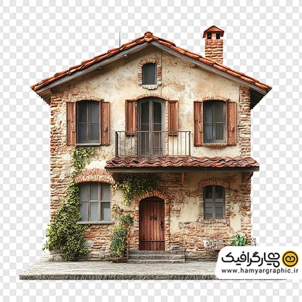 تصویر استوک خانه بالکن‌دار آجری سه‌بعدی