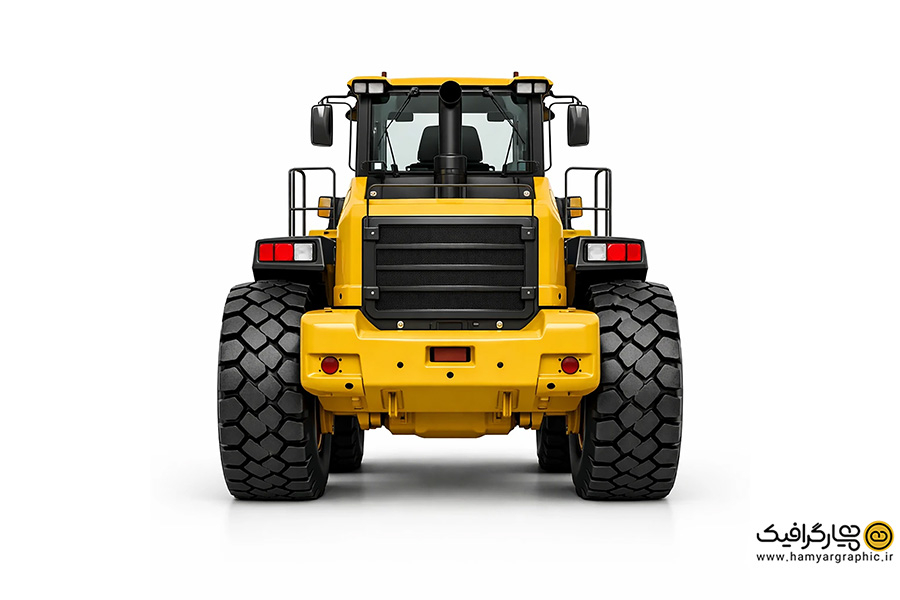 تصویر استوک لودر تمام رخ از پشت | عکس با کیفیت لودر صنعتی