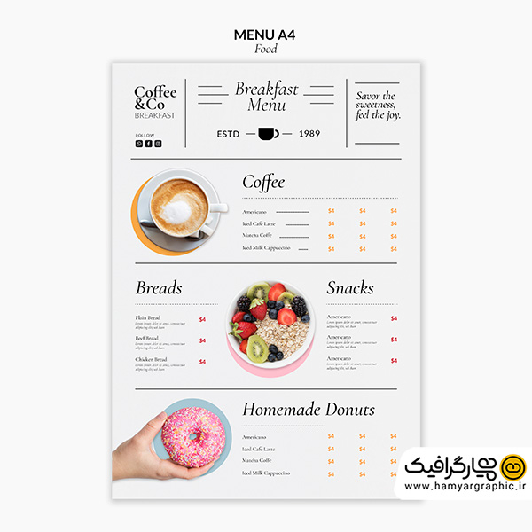 وکتور منوی کافه صبحانه