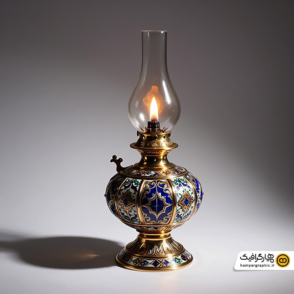 تصویر استوک با کیفیت چراغ لمپا با طرح کاشی‌کاری سنتی ایرانی