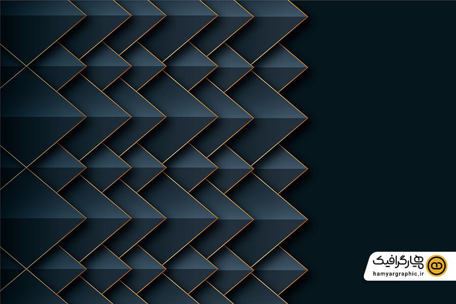 تصویر استوک طرح کاغذدیواری با لوزی های سرمه ای و قاب طلایی