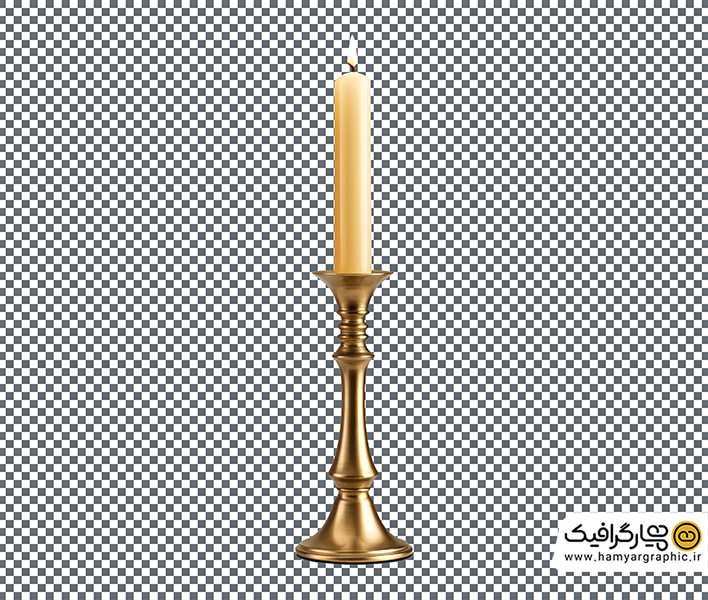 تصویر استوک شمع سفید روشن و جاشمعی طلایی