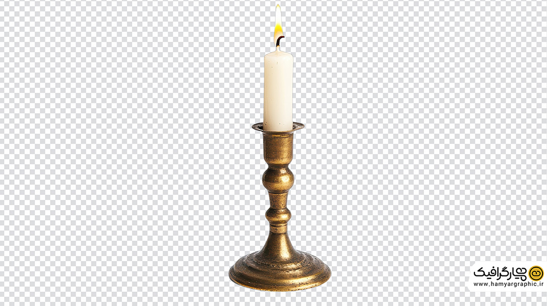 تصویر استوک شمع کوتاه روشن و جاشمعی طلایی