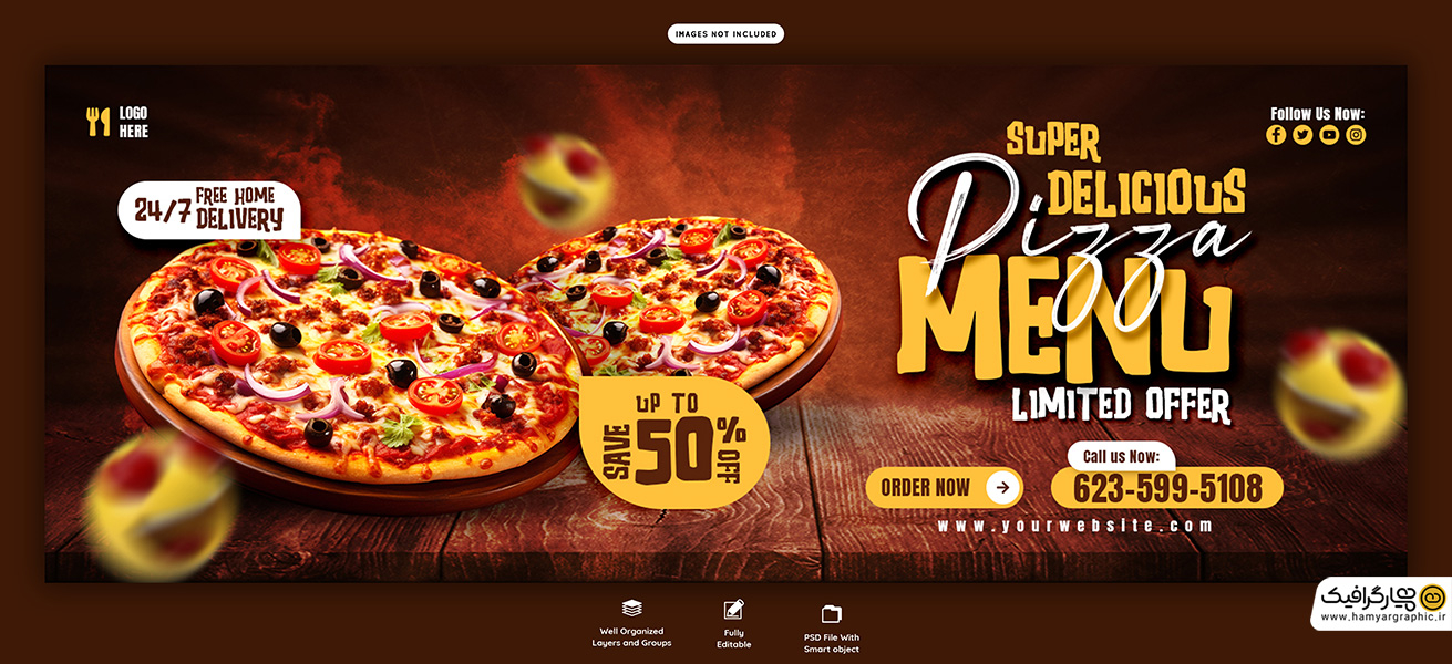 طرح لایه باز بنر پیتزا فروشی