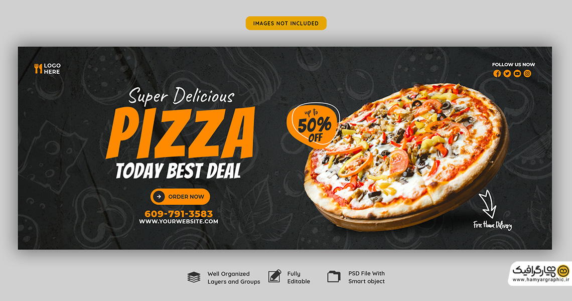 طرح لایه باز بنر پیتزا فروشی
